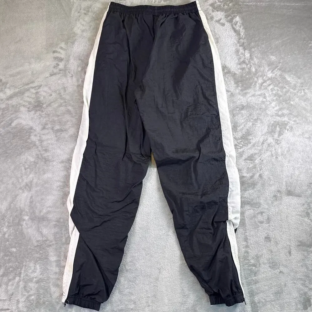 VTG Reebok Black Track Pants Windbreaker Joggers Athletic Stripe Mens Medium